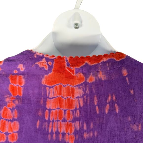 Krishma Top Women Plus Size Purple Red Tie Dye Embroidery Sequins Scalloped Trim - Picture 5 of 11